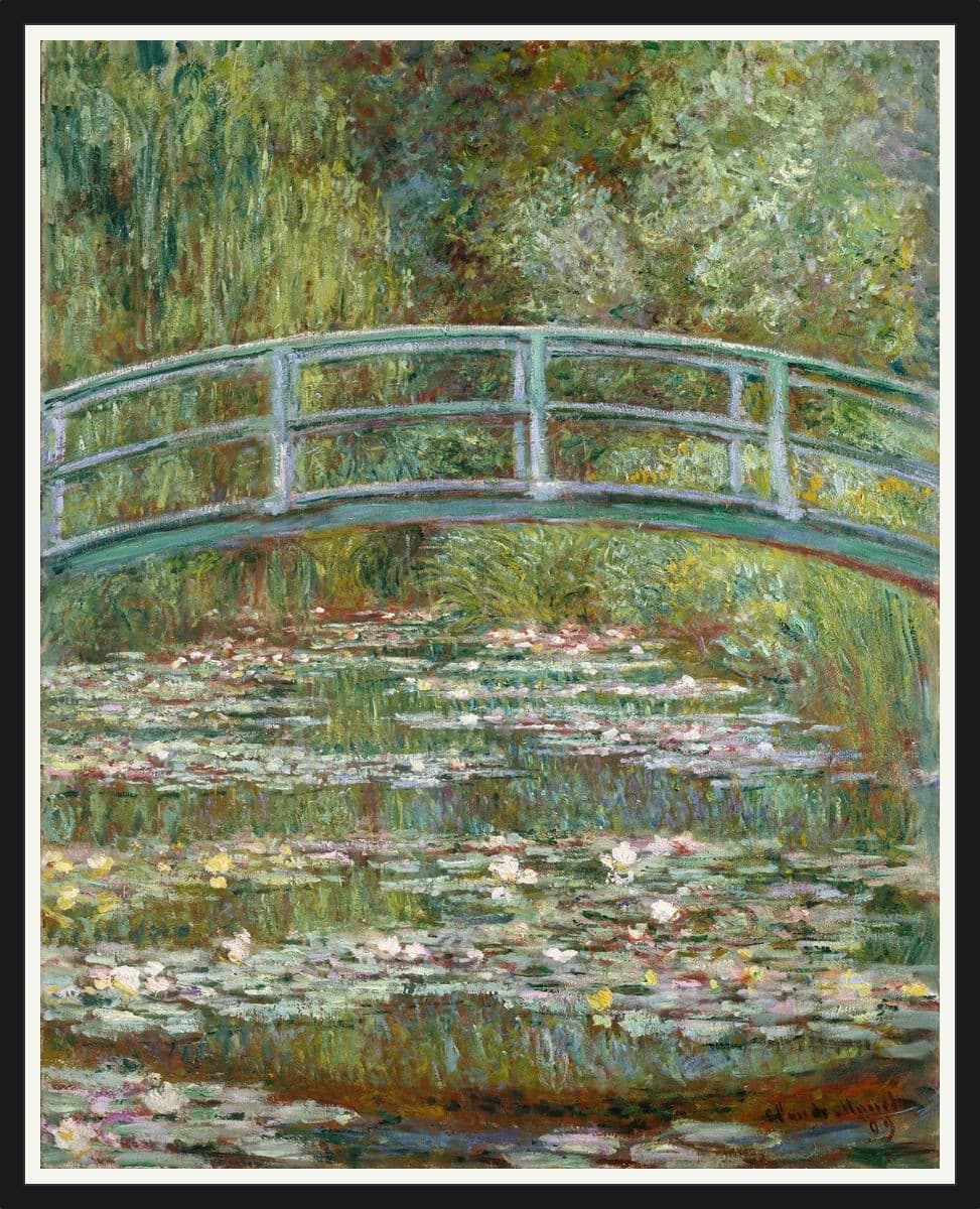 Bridge over a Pond of Water Lilies - Black Frame
