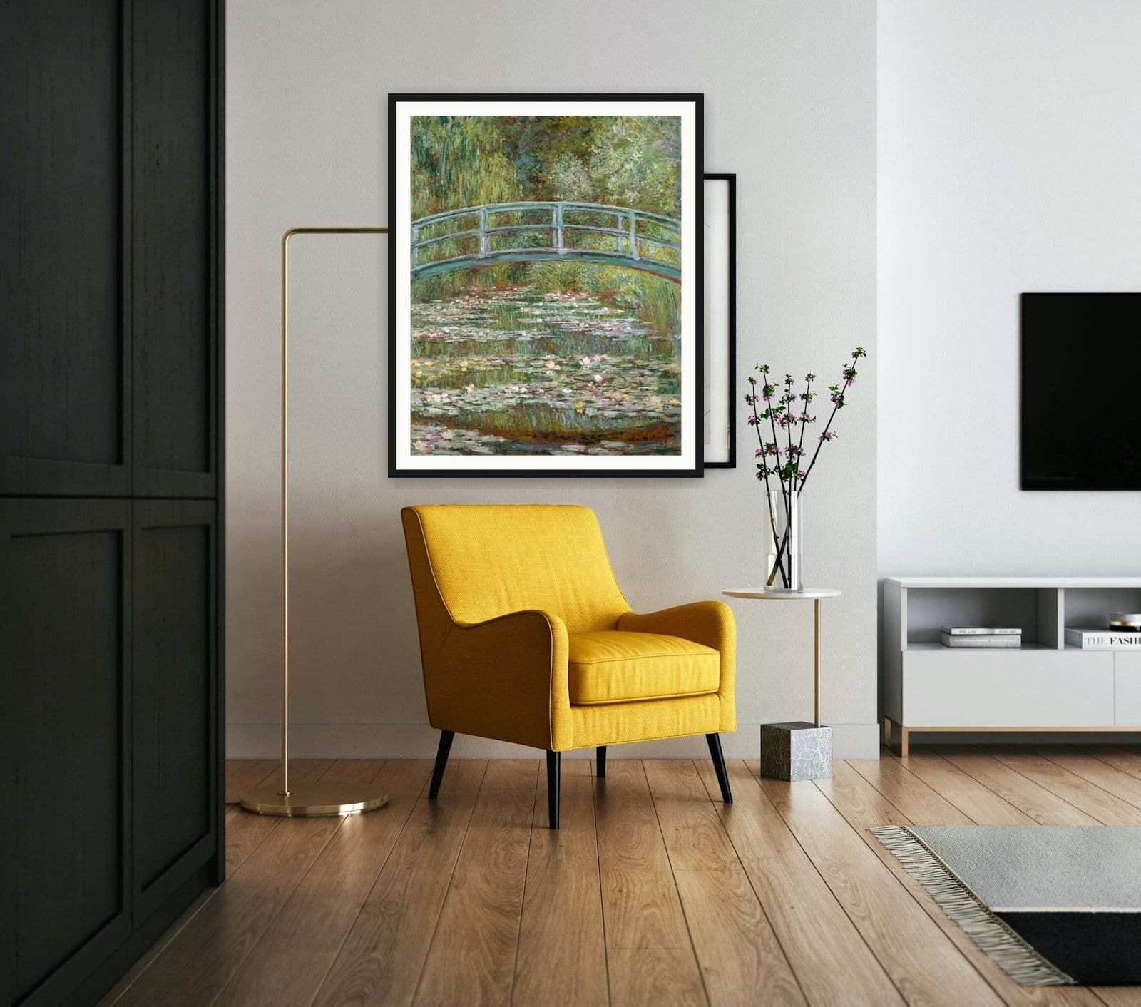 Bridge over a Pond of Water Lilies in Living Room