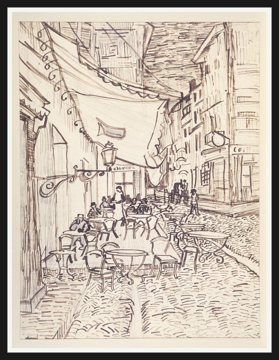 Cafe Terrace at Night - Black Frame