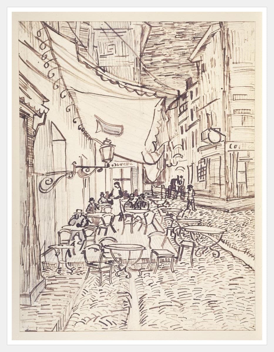 Cafe Terrace at Night - White Frame