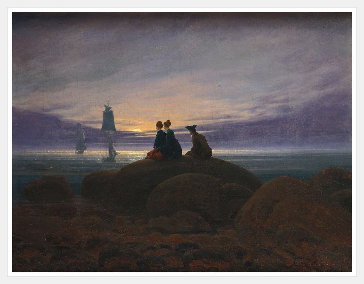 Moonrise over the Sea - White Frame