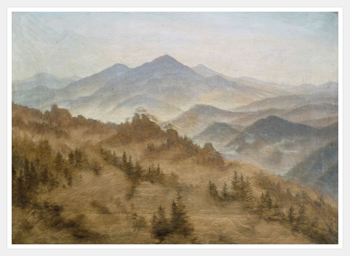 Mountains in the Rising Fog - White Frame