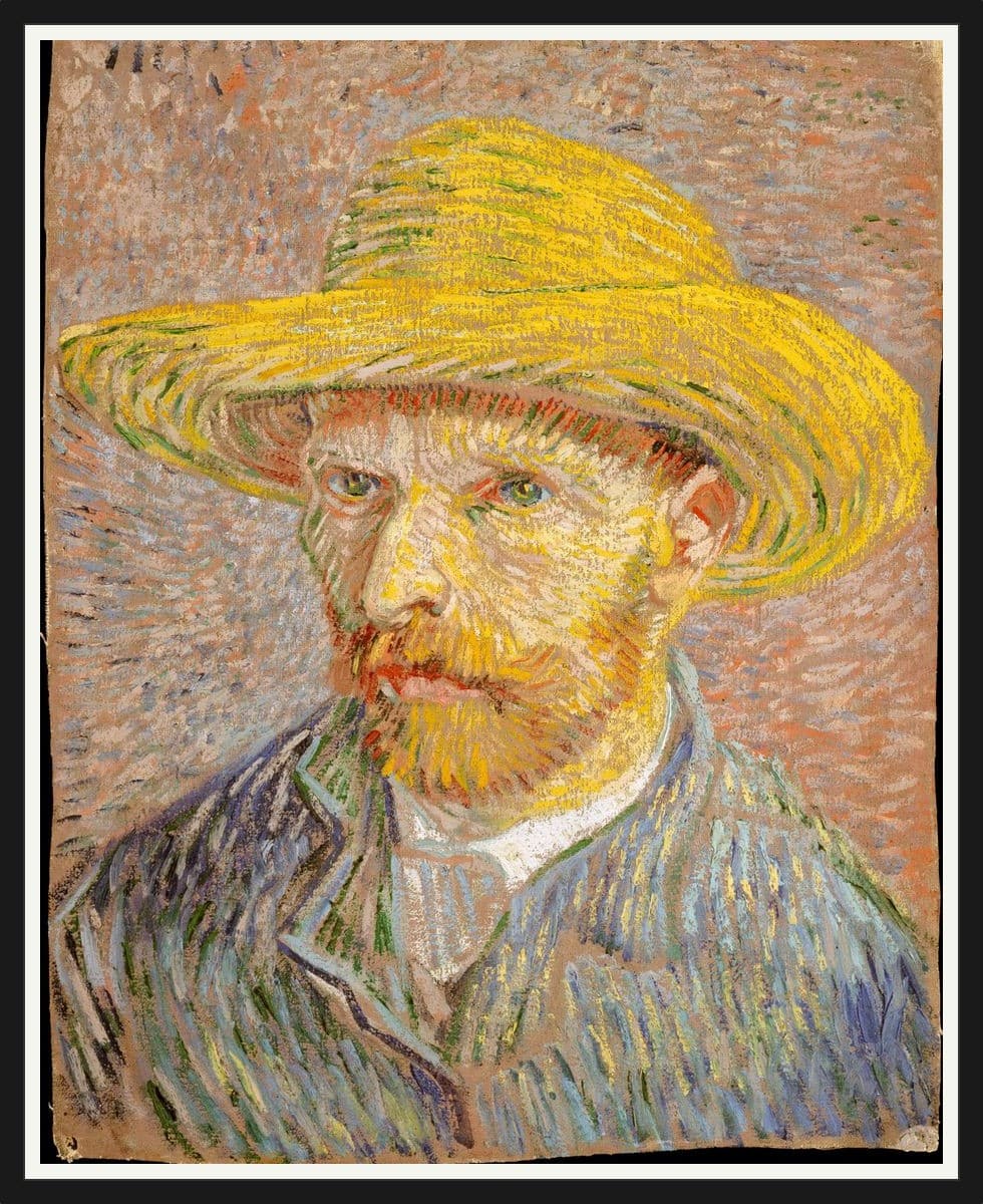 Self-Portrait with a Straw Hat - Black Frame