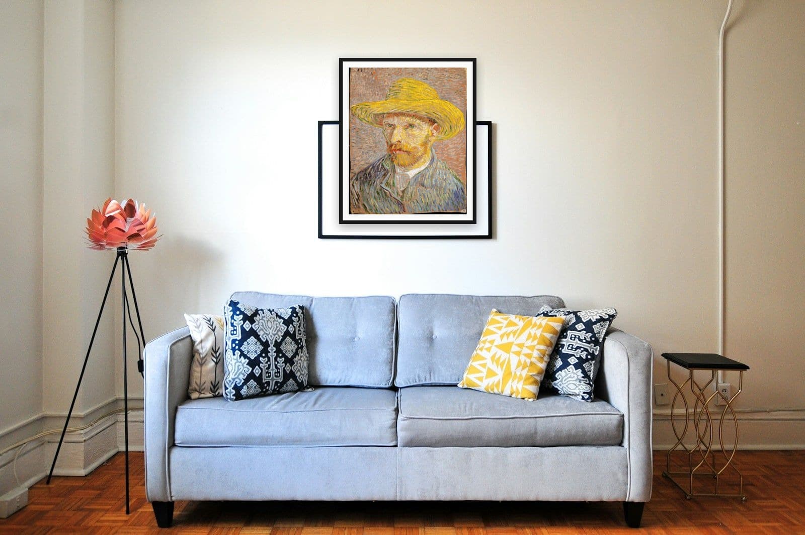 Self-Portrait with a Straw Hat in Apartment