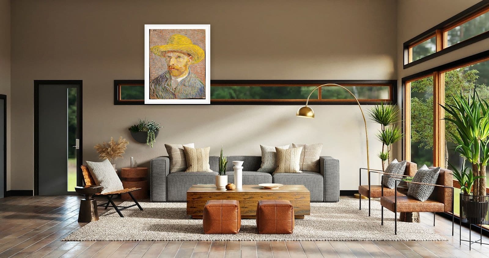 Self-Portrait with a Straw Hat in Lounge