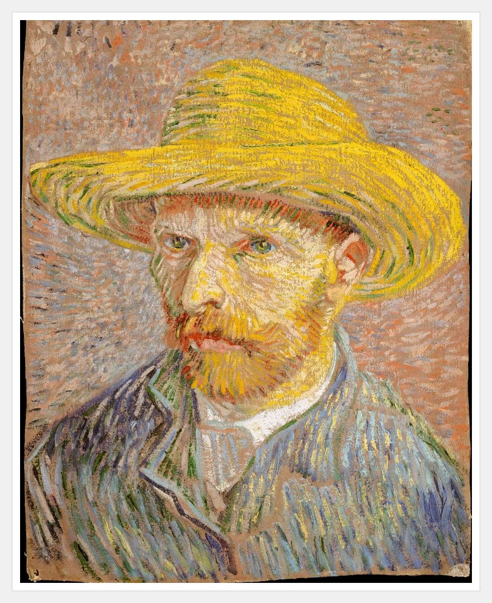 Self-Portrait with a Straw Hat - White Frame