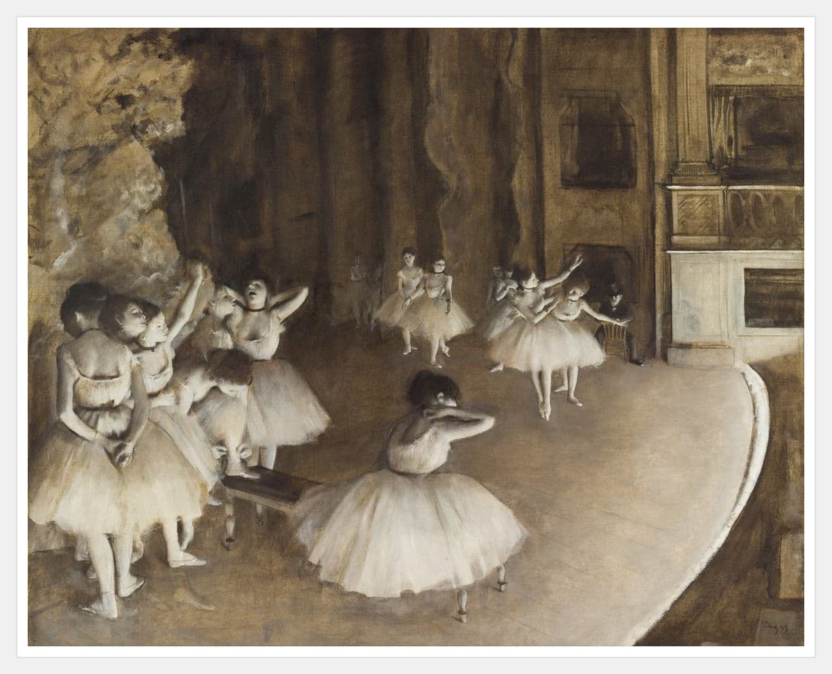 The Rehearsal of the Ballet on Stage - White Frame