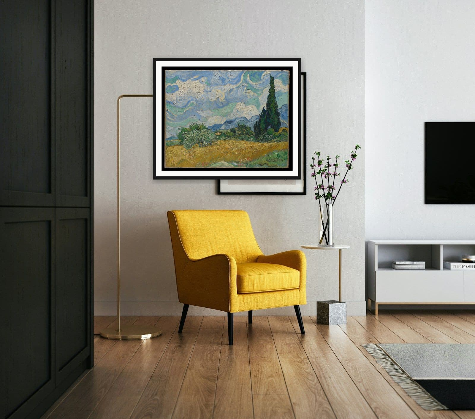 Wheat Field with Cypresses in Living Room