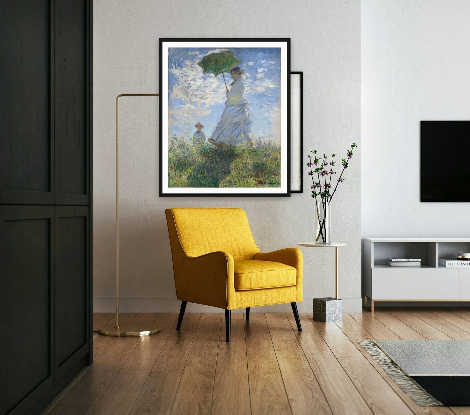 Woman with a Parasol in Living Room