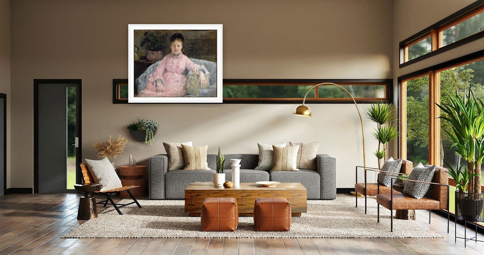 Woman with a Parrot in Lounge